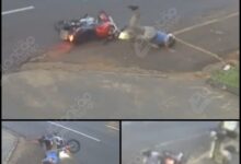 Fotos de Câmera de segurança registra acidente envolvendo duas motos em Maringá