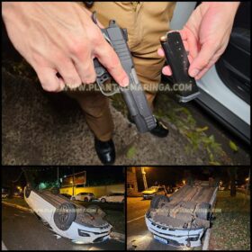 Fotos de Motorista com suspeita de estar embriagado é preso com arma de fogo após causar acidente em Maringá