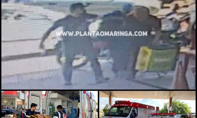 Fotos de Câmera de segurança flagra momento em que homem é esfaqueado por colega de trabalho, em Maringá.