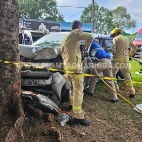 Motorista é socorrido com ferimentos grave ao bater carro em árvore em Maringá  Foto 1 Fotos de Motorista é socorrido com ferimentos grave ao bater carro em árvore em Maringá
