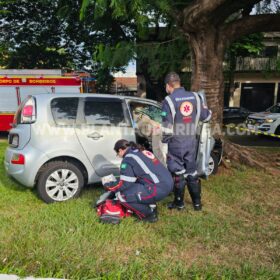 Fotos de Motorista é socorrido com ferimentos grave ao bater carro em árvore em Maringá 