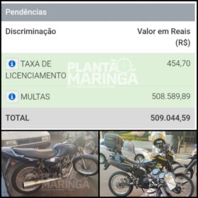 Motocicleta com mais de R$ 500 mil em débitos é apreendida pelo Semob em Maringá Foto 1 Fotos de Motocicleta com mais de R$ 500 mil em débitos é apreendida pelo Semob em Maringá