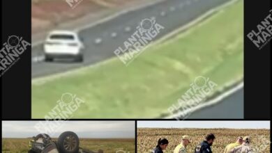 Fotos de Motorista capota carro com produtos contrabandeados ao fugir da polícia na PR-317