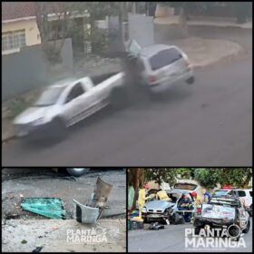 Fotos de Motorista perde controle de carro e bate em poste em Maringá; vídeo mostra momento do acidente