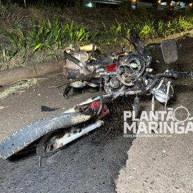 Fotos de Vídeo mostra carro contramão atingido moto e deixando motociclista em estado grave em Maringá