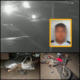 Fotos de Vídeo mostra carro contramão atingido moto e deixando motociclista em estado grave em Maringá