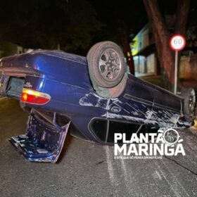 Fotos de Motorista com suspeita de embriaguez capota carro após bater em árvore em Maringá