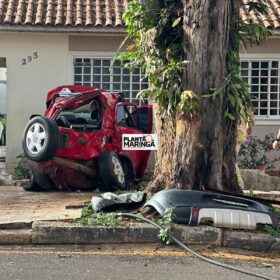 Fotos de Motorista embriagado bate em árvore e invade residência em Maringá; duas pessoas ficaram feridas