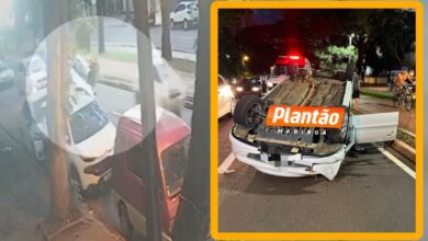 Fotos de Câmera de segurança registra capotamento após colisão em Maringá