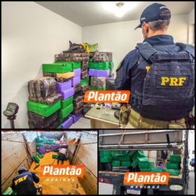 Fotos de PRF de Maringá apreende quase duas tonelada de maconha escondida em carreta na BR-376