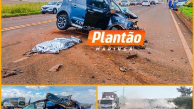 Fotos de Câmera registra colisão entre carro e caminhão que deixou uma mulher morta na PR-317