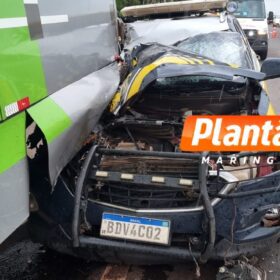 Colisão entre viatura da PRF e ônibus deixa dois policiais feridos na BR-376, em Mandaguaçu Foto 1 Fotos de Colisão entre viatura da PRF e ônibus deixa dois policiais feridos na BR-376, em Mandaguaçu