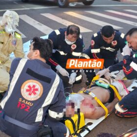 Fotos de Motociclista sofre ferimentos graves em acidente na Avenida Carlos Borges, em Maringá