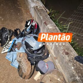 Fotos de Garupa morre e piloto fica em estado grave após moto bater em meio-fio e alambrado em Maringá 