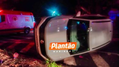 Fotos de Motorista com suspeita de embriaguez capota carro após bater em veículo estacionado em Maringá