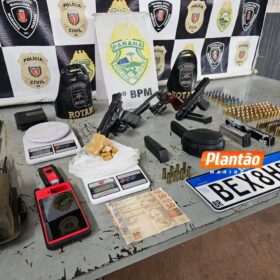 Fotos de Rotam apreende arsenal, drogas e equipamentos usados ​​em furtos de Hilux em Maringá