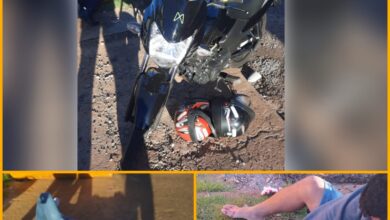 Fotos de Sol atrapalha visão e motociclista bate em caçamba em Maringá