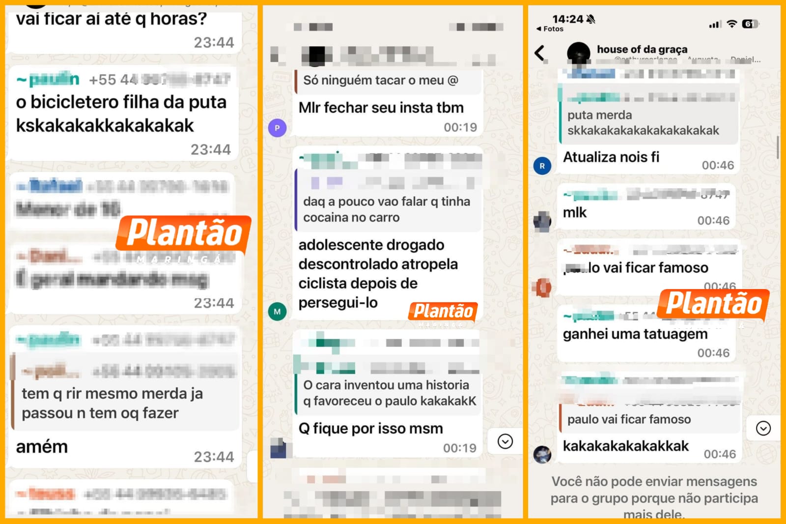 Fotos de Adolescente que atropelou ciclista em Maringá debocha e xinga vítima em grupo de mensagens