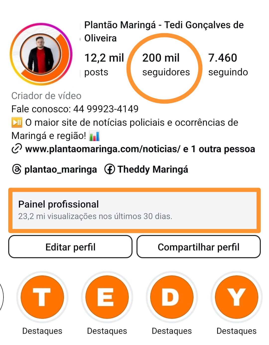 Plantão Maringá alcança 200 mil seguidores no Instagram e supera 23 milhões de visualizações mensais Foto 1 Fotos de Plantão Maringá alcança 200 mil seguidores no Instagram e supera 23 milhões de visualizações mensais