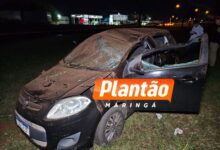 Fotos de Carro fica destruído após capotamento em Maringá