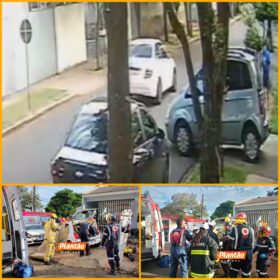 Casal fica preso às ferragens após colisão em Maringá, o acidente foi registrado por uma câmera de segurança Foto 1 Fotos de Casal fica preso às ferragens após colisão em Maringá, o acidente foi registrado por uma câmera de segurança