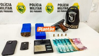 Fotos de Polícia Militar prende suspeito com veículo furtado, arma de fogo e mais de 1 kg de maconha