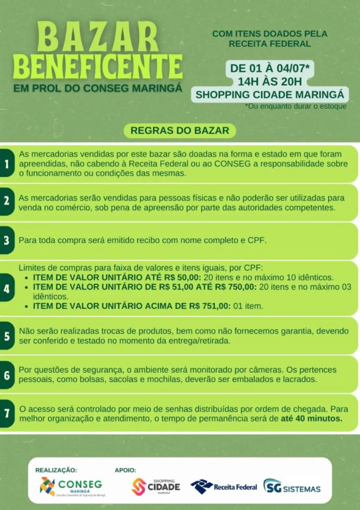 Maringá recebe bazar com itens apreendidos pela Receita Federal; veja detalhes Foto 1 Fotos de Maringá recebe bazar com itens apreendidos pela Receita Federal; veja detalhes