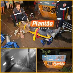 Fotos de Motociclista fica em estado crítico após bater em Container de entulho em Sarandi
