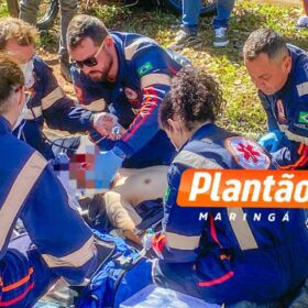 Fotos de Motociclista sofre trauma grave ao colidir com árvore em Maringá