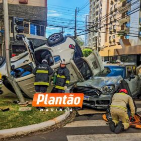 Fotos de Câmera de segurança flagra acidente com capotamento em Maringá