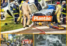 Fotos de Câmera de segurança flagra acidente com capotamento em Maringá