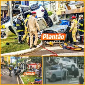 Fotos de Câmera de segurança flagra acidente com capotamento em Maringá