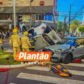 Fotos de Câmera de segurança flagra acidente com capotamento em Maringá