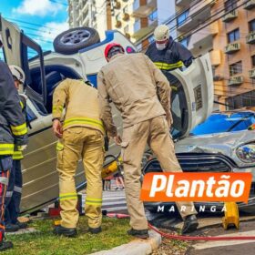 Fotos de Câmera de segurança flagra acidente com capotamento em Maringá