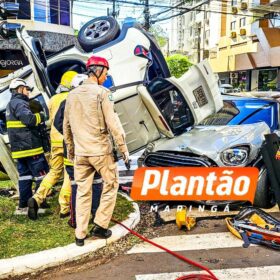 Fotos de Câmera de segurança flagra acidente com capotamento em Maringá