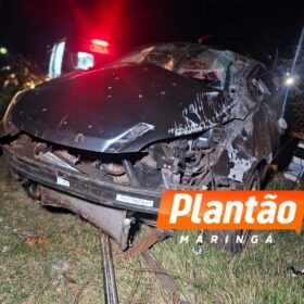 Fotos de Dois jovens ficam feridos em capotamento no Contorno Sul, em Maringá