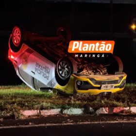 Viatura da PM capota durante retorno de curso em Maringá; chovia no momento do acidente Foto 2 Fotos de Viatura da PM capota durante retorno de curso em Maringá; chovia no momento do acidente