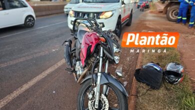 Fotos de Acidente entre moto e caminhão deixa motociclista gravemente ferido em Maringá