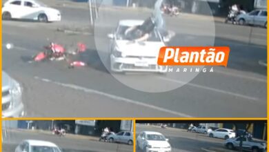 Fotos de Câmera flagra grave acidente entre carro e moto na Avenida Colombo, em Maringá
