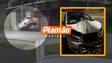 Fotos de Carro colide contra poste de energia e motorista fica ferido em Maringá