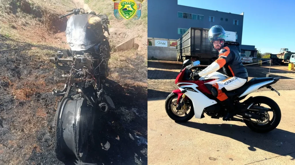 Jovem morre após moto pegar fogo em acidente na PR-445 Foto 1 Fotos de Jovem morre após moto pegar fogo em acidente na PR-445