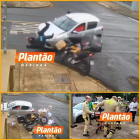Fotos de Câmera de segurança flagra acidente que deixou motociclista ferido na Zona 5, em Maringá