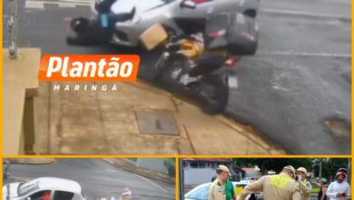 Fotos de Câmera de segurança flagra acidente que deixou motociclista ferido na Zona 5, em Maringá
