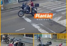 Fotos de Câmera registra queda de motociclista ao passar por faixa elevada em Maringá