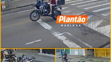 Fotos de Câmera registra queda de motociclista ao passar por faixa elevada em Maringá