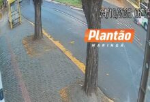 Fotos de Câmeras registram acidente entre moto e ônibus do transporte coletivo em Maringá