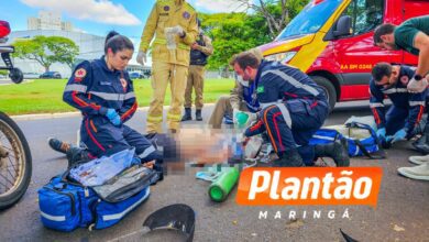 Fotos de Motociclista sofre queda e é intubado após bater a cabeça, em Maringá