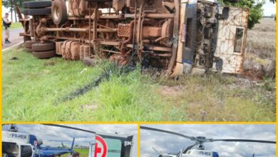 Fotos de Motorista fica em estado gravíssimo após tombar caminhão carregado com ração