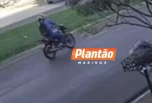 Fotos de Câmera de segurança registra momento em que motociclista morre após ser atingido por fiação solta em avenida de Maringá