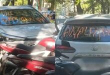 Fotos de Carro é pichado após ser estacionado em vaga exclusiva para motos no centro de Maringá